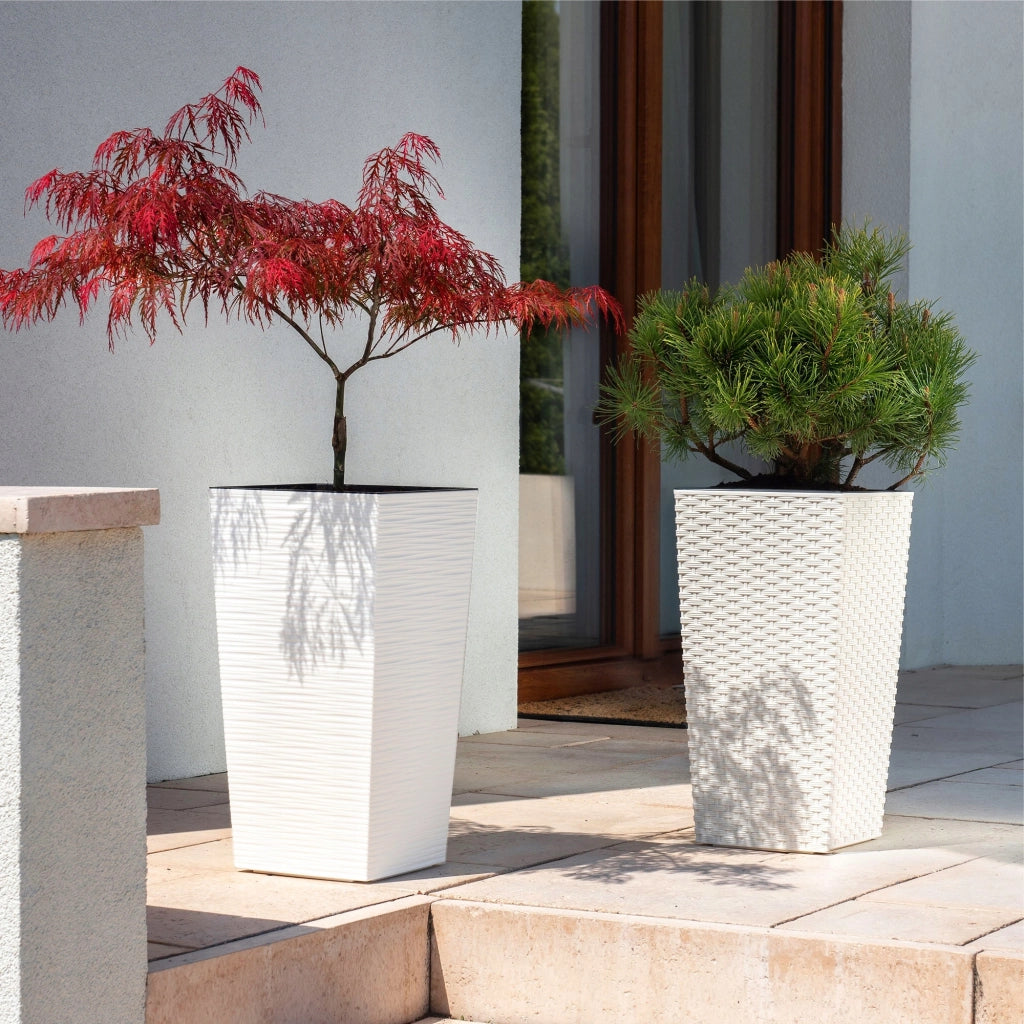 Vaso da fiori KADAX per giardino + inserto, 24x47 cm, alto, bianco, grande, per terrazza, fiori