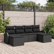Set di divani da giardino a 6 pezzi con cuscini in polyrattan nero