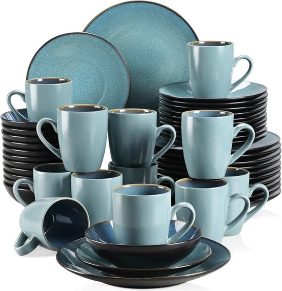 Set di Cucina Completo per 12 Persone - Piatto da 48 Delig - Set di Cucina per 12 Persone - Modello con 48 Delig - Colore Turquesa