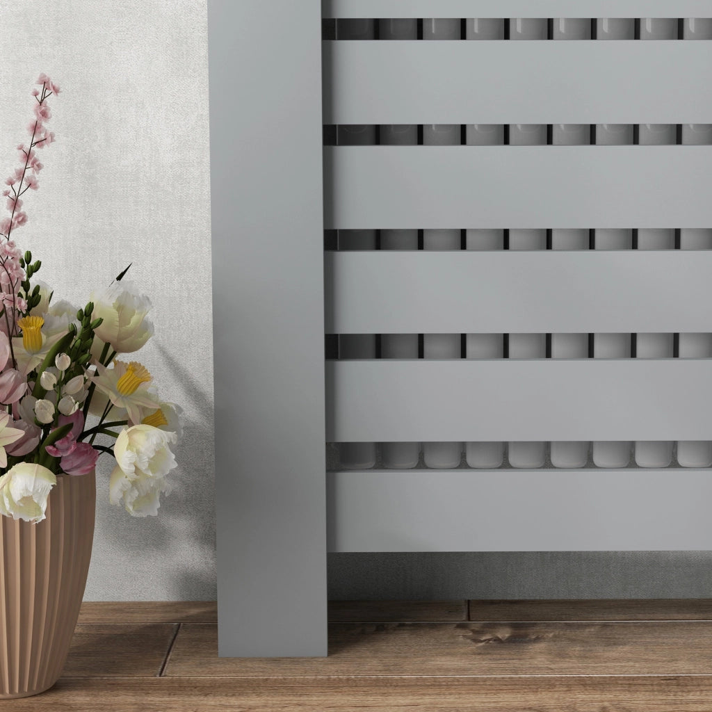 Copritermosifone a Doghe Copricalorifero a Griglia con 2 Cassetti 111x19x95,5 cm in MDF Grigio