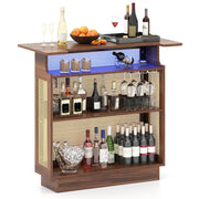 Tavolo bar 4 ripiani industriale luce led rgb controllo app, Tavolo bar 4 ripiani rattan 3 portabicchieri 3 ripiani Marrone-Portabottiglie