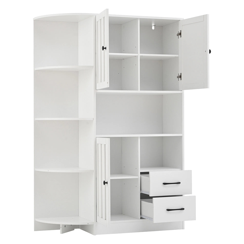 Credenza Angolare Vetrina 104x35x155cm - Xylo - 3 Ante e 2 Cassetti, Bianco