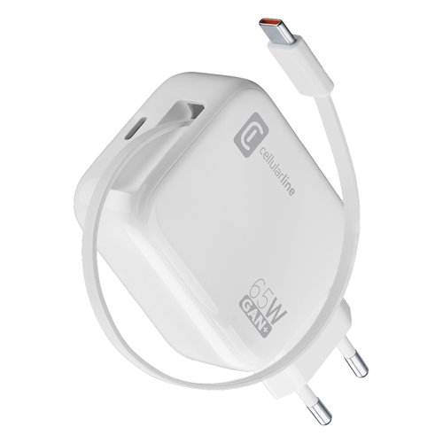 Caricabatterie cellular line achrollusbcgan65ww retractable 65w gan wh