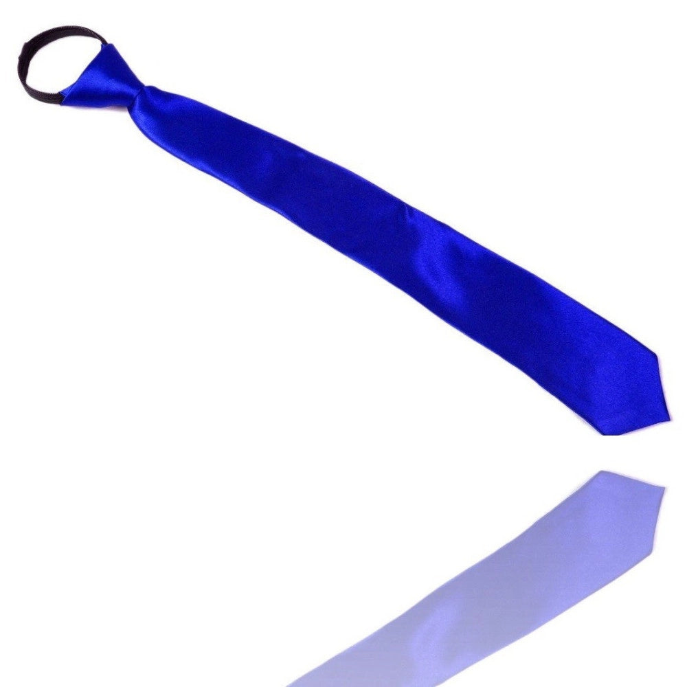 Trade Shop - Cravatta Seta Raso Blu Elettrico Royal Zip Cravattino Frack Papillon Sottile -