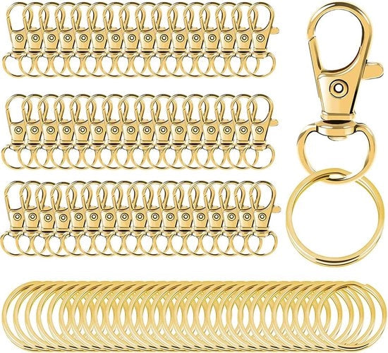 100 pezzi di chiavi girevoli in oro rotante con anello di chiave, catenina metallica con chiusura a crociera per portachiavi, accessori per la decorazione, oggetti di DIY (100 pezzi)
