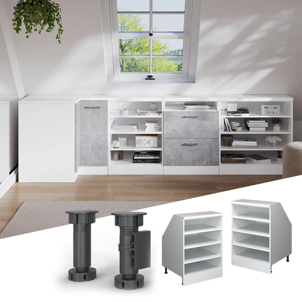 Mobile cucina sottotetto R-Line Bianco/Bianco 60 cm con 4 scomparti, carcassa 60 cm profondità Vicco