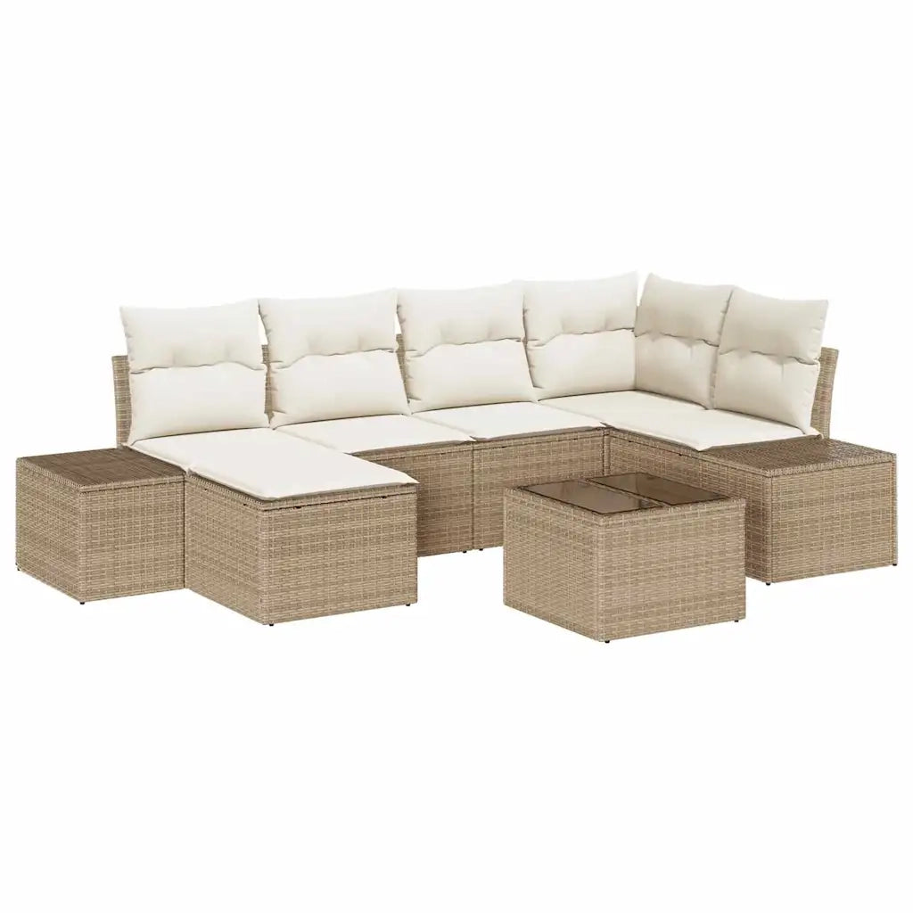 Set Divano da Giardino 7 pcs Beige e Crema polyrattan