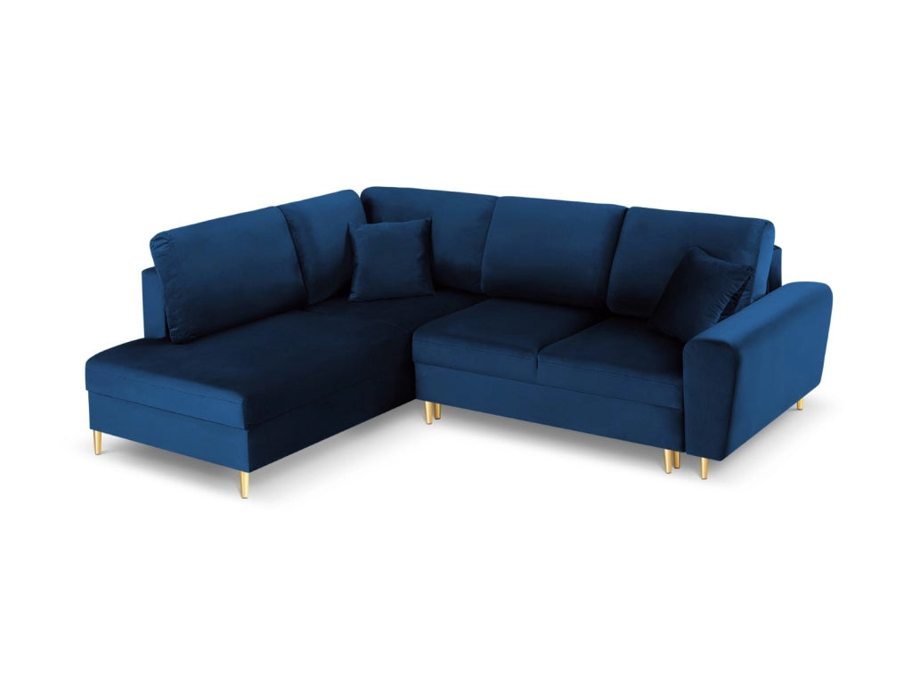 Cosmopolitan Design - Divano convertibile angolare sinistro con contenitore "Kyoto" 5 posti in velluto blu reale 