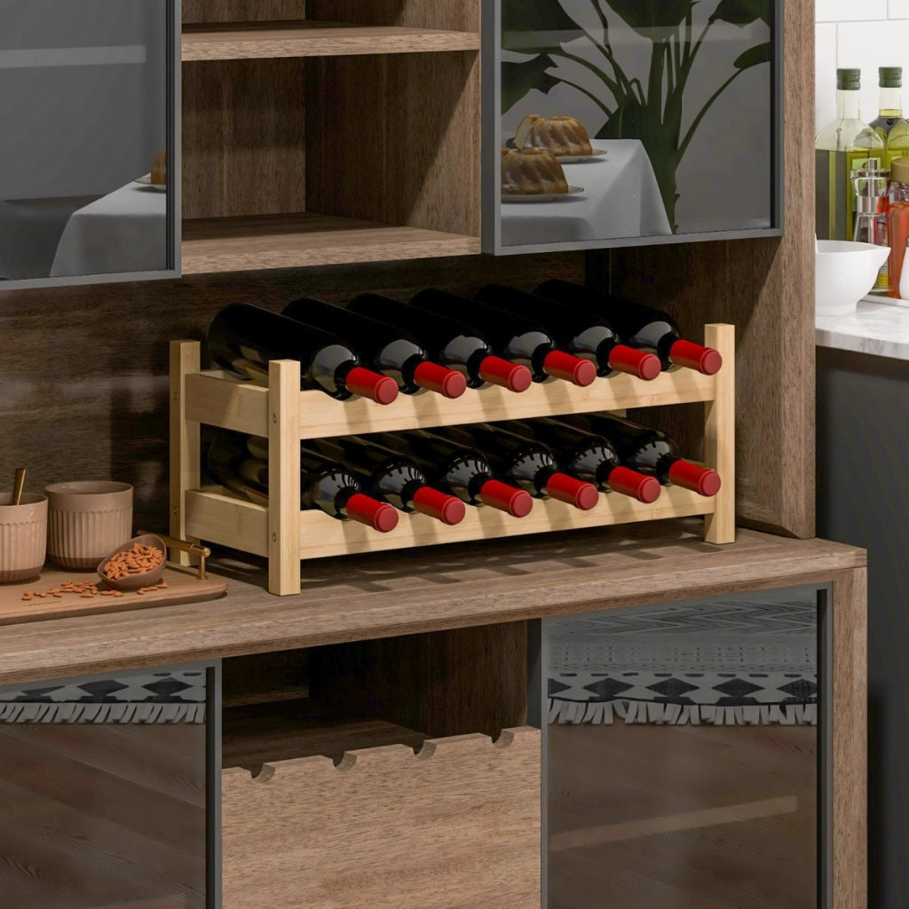 Piccolo scaffale per vino in bamb¨´ a 2 livelli da 12 bottiglie-Porta bottiglie di vino indipendente da appoggio Legno naturale