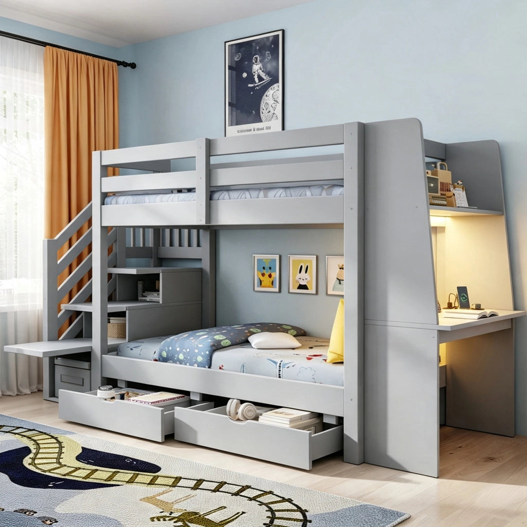 letto a castello legno grigio 90 x 200 cm