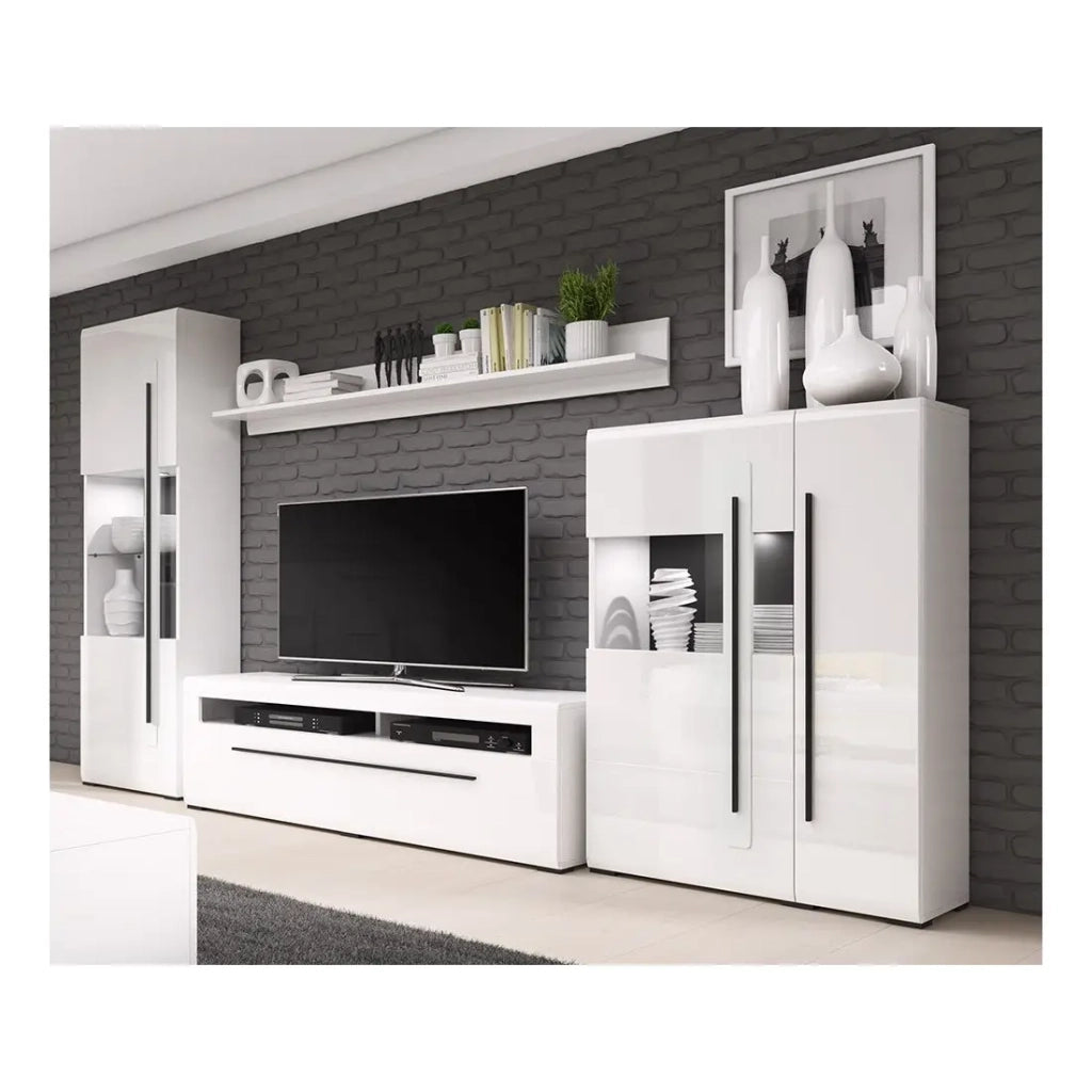 Set completo per soggiorno collezione BREDA. Colori bianco opaco e bianco lucido.