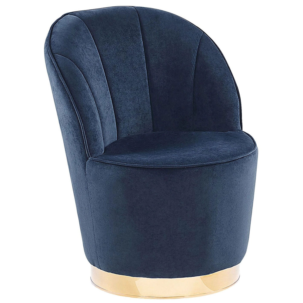 Poltrona in velluto blu scuro con base in metallo dorato Sedia a vasca con rotondo Glam Retro Living Room