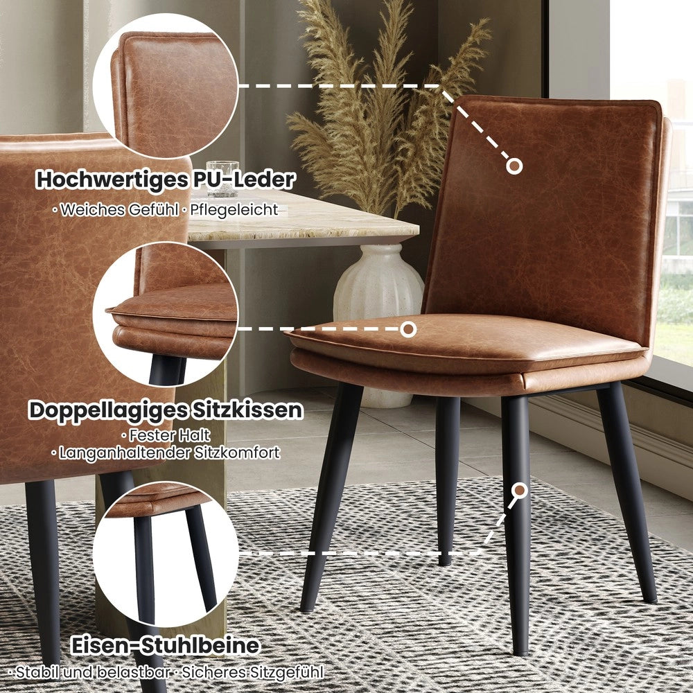 Set 6 Sedie da Pranzo ¨C Minimal ¨C Marrone Similpelle Imbottite Design Moderno