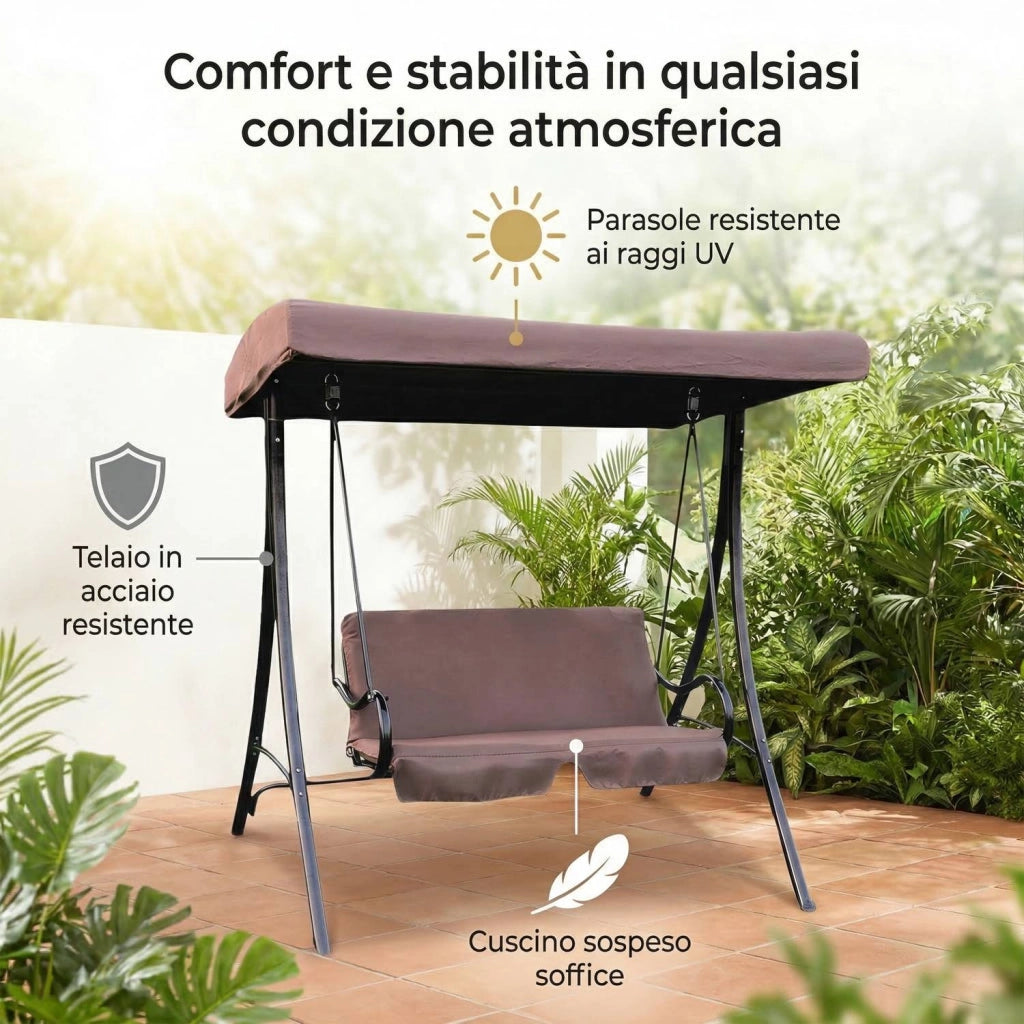 Marvin Dondolo da Giardino 2 Posti con Tetto Parasole Altalena da Esterno con Cuscino Imbottito Struttura in Acciaio Rob