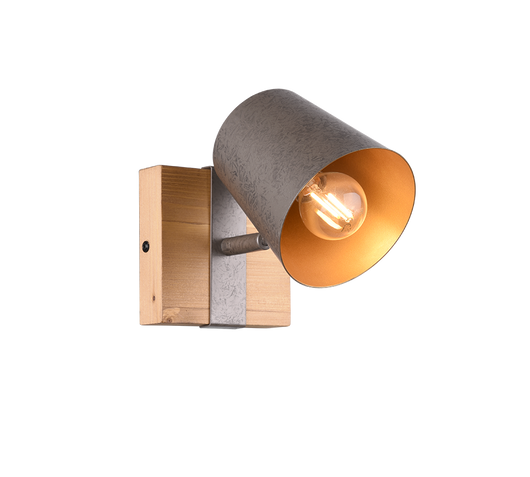 Spot orientabile, legno e metallo, naturale e acciaio/oro, H 18 cm, Bell