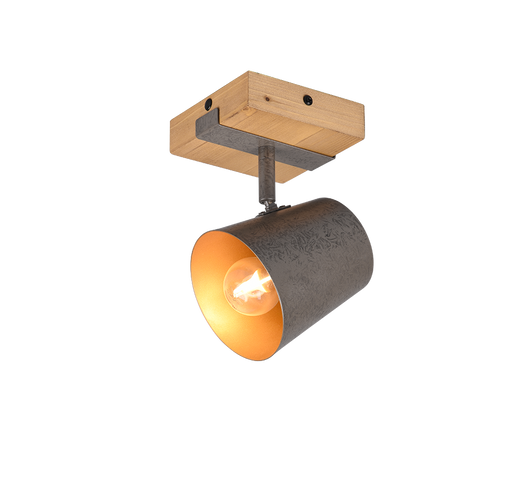 Spot orientabile, legno e metallo, naturale e acciaio/oro, H 18 cm, Bell