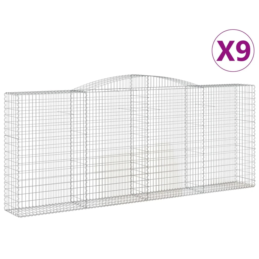 Set di 9 gabbioni ad arco per recinzioni a gabbia e muri di contenimento 400 x 50 x 160/180 cm ferro zincato argento 02_0041313