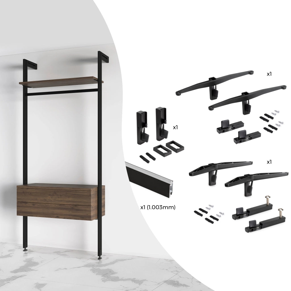 Kit Supporti per Mensole e Appendiabiti in Legno e Alluminio Emuca Zero Nero