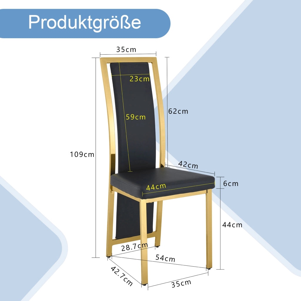 SEDIA da pranzo 109 cm in PU Nero e Metallo Oro Set da 2 pezzi