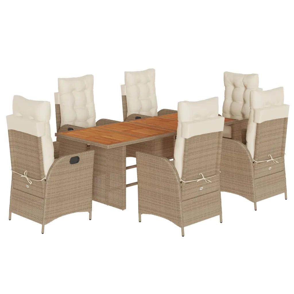 Set da Pranzo da Giardino 7 pz con Cuscini Beige in Polyrattan 3213145
