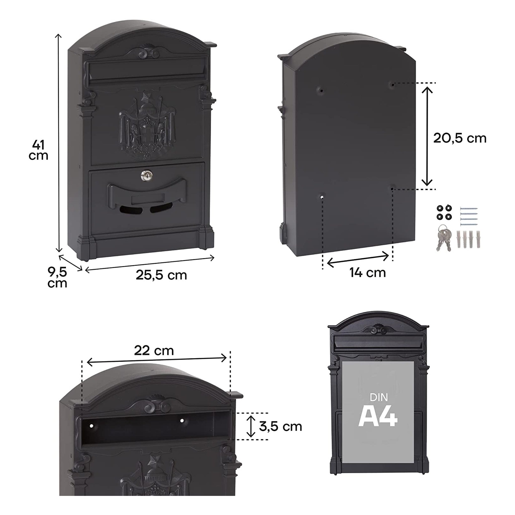 Cassetta Postale Stile Classico in Alluminio Nero Arregui Residencia D-2151/N