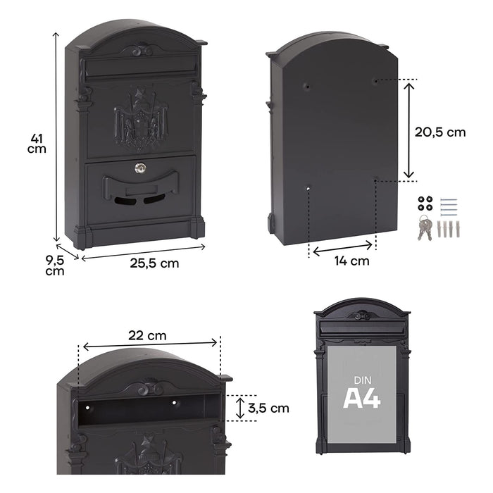 Cassetta Postale Stile Classico in Alluminio Nero Arregui Residencia D-2151/N