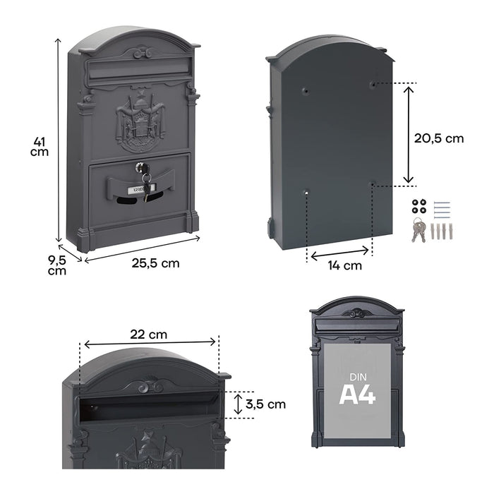 Cassetta Postale Stile Classico Alluminio Antracite Arregui Residencia D-2151/Ga