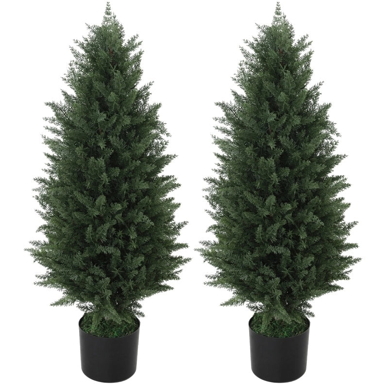 2 cipressi artificiali 90 cm in plastica verde, resistenti ai UV, interno/esterno