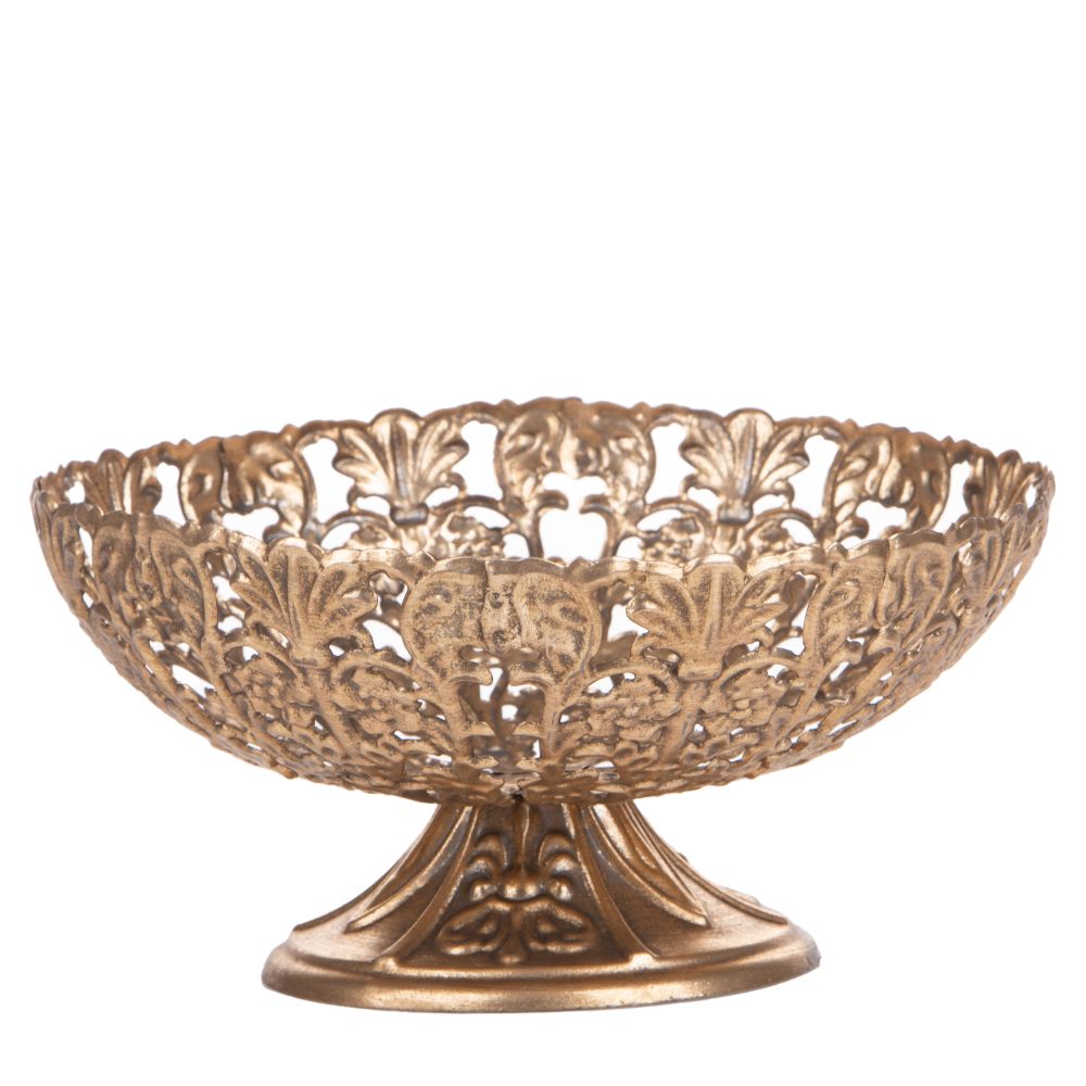 Coppa Decorativa con Intarsi 32 cm in Metallo Champagne