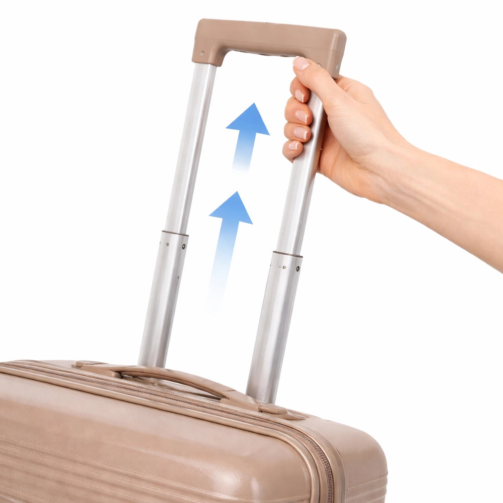 Set 4 Valigie Rigide e Beauty Case da Viaggio Tortora e Maniglia Telescopica