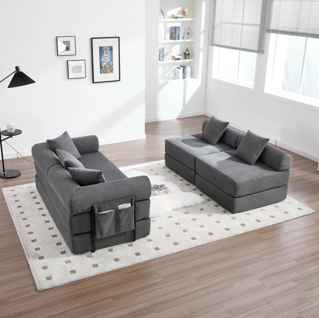 Divano modulare grigio scuro con contenitore, 270x180x64 cm, tessuto in cotone a coste