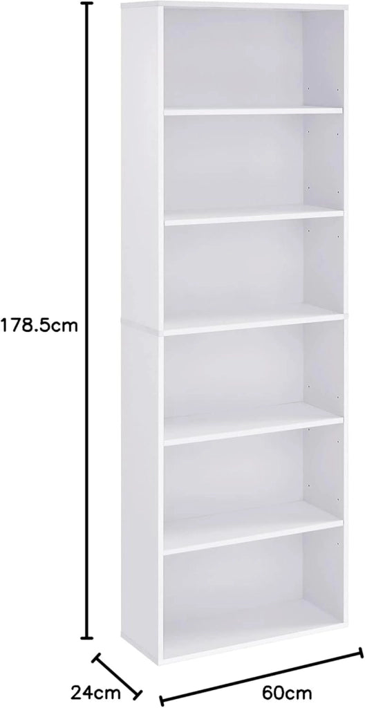 VASAGLE Libreria, Scaffale Libreria a 6 Ripiani, Scaffale Portaoggetti Aperto, 24 x 60 x 178,5 cm, per Soggiorno Studio Sala da Pranzo, Bianco Nuvola LBC169T14