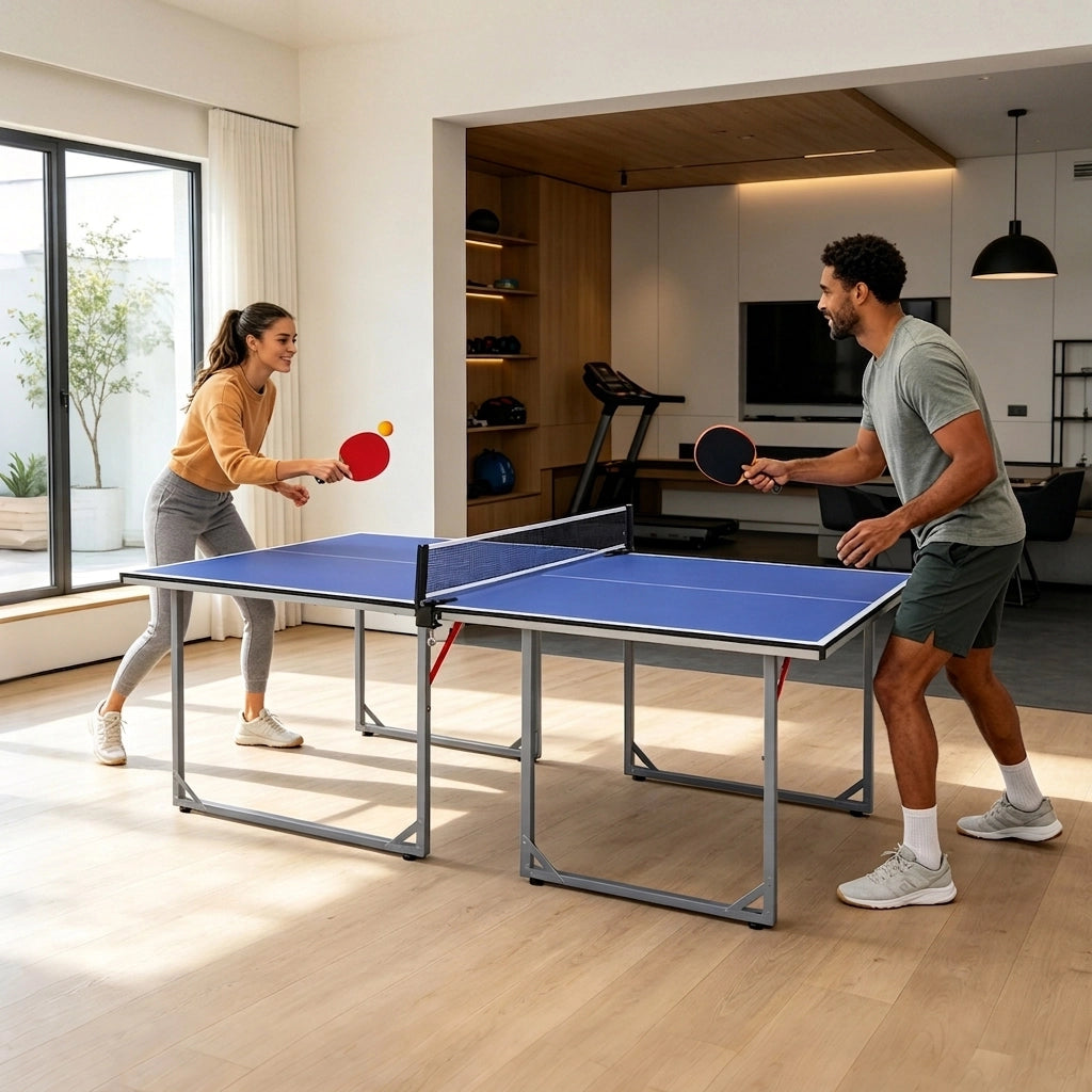 Tavolo da Ping Pong Pieghevole 182×91×76;2 cm 6 FT con Rete; 2 Racchette e 3 Palline; Portatile Blu