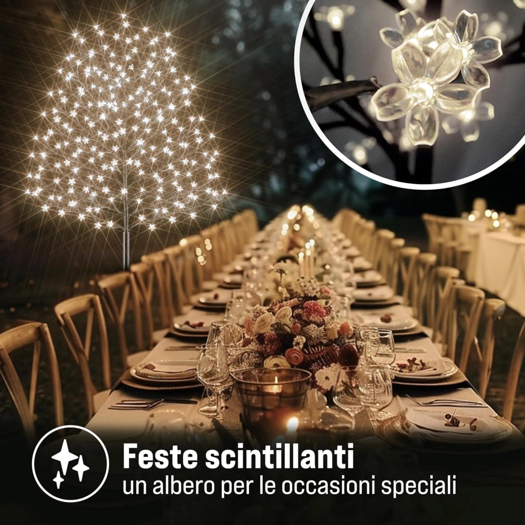 Albero Luminoso 2 pz Alberi Fiori Ciliegio 220cm 220 LED Telecomando Timer 8 Modi Illuminazione Interno Esterno Bianco Caldo