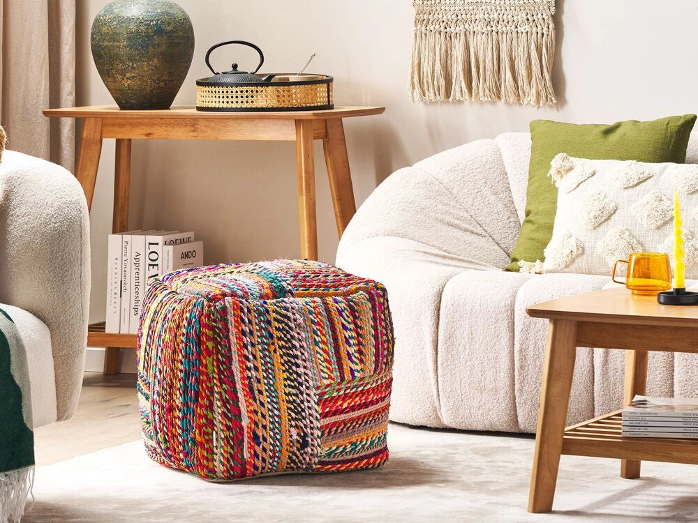 Pouf in cotone rosso blu arancione 40 x 40 cm imbottitura in EPS riciclato fatto a mano soggiorno boho