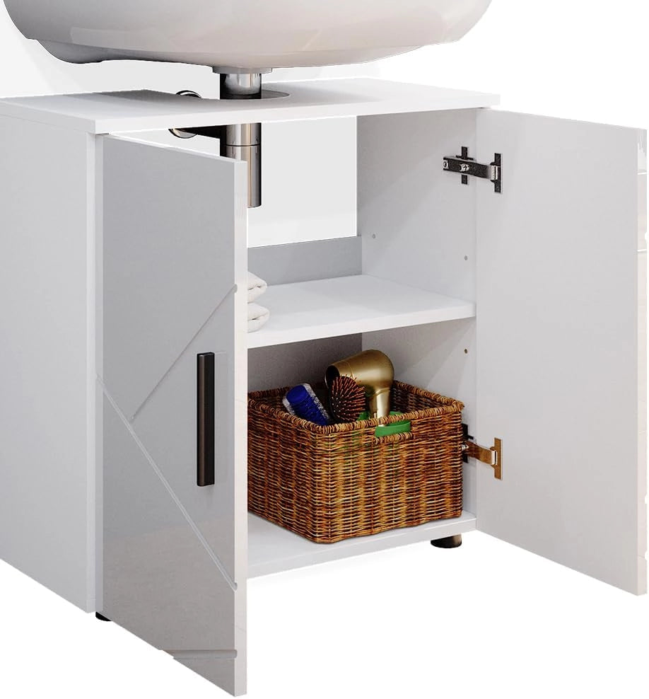 Mobile sottolavabo per bagno Irma, Bianco lucido, 60 x 59 cm, con ritaglio per sifone e ripiano interno per conservazione