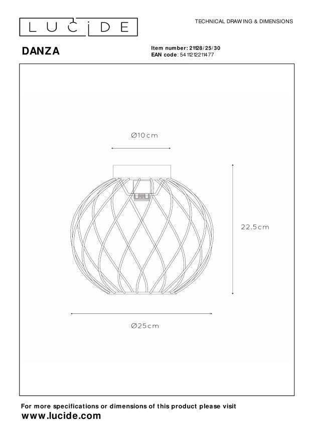 Plafoniera a gabbia nera 25cm Danza E27 40W Lucide