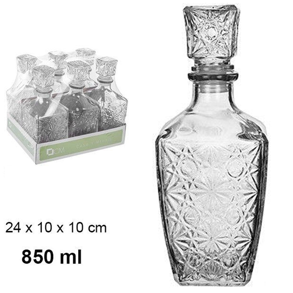 Trade Shop - 6 Bottiglia Vintage Per Liquore Wiskey Cognac Scotch In Vetro Con Tappo 10x24cm -