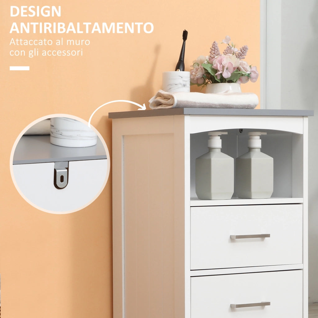Mobiletto Bagno con Scaffale Aperto e 3 Cassetti in MDF, 40x33x80cm, Bianco