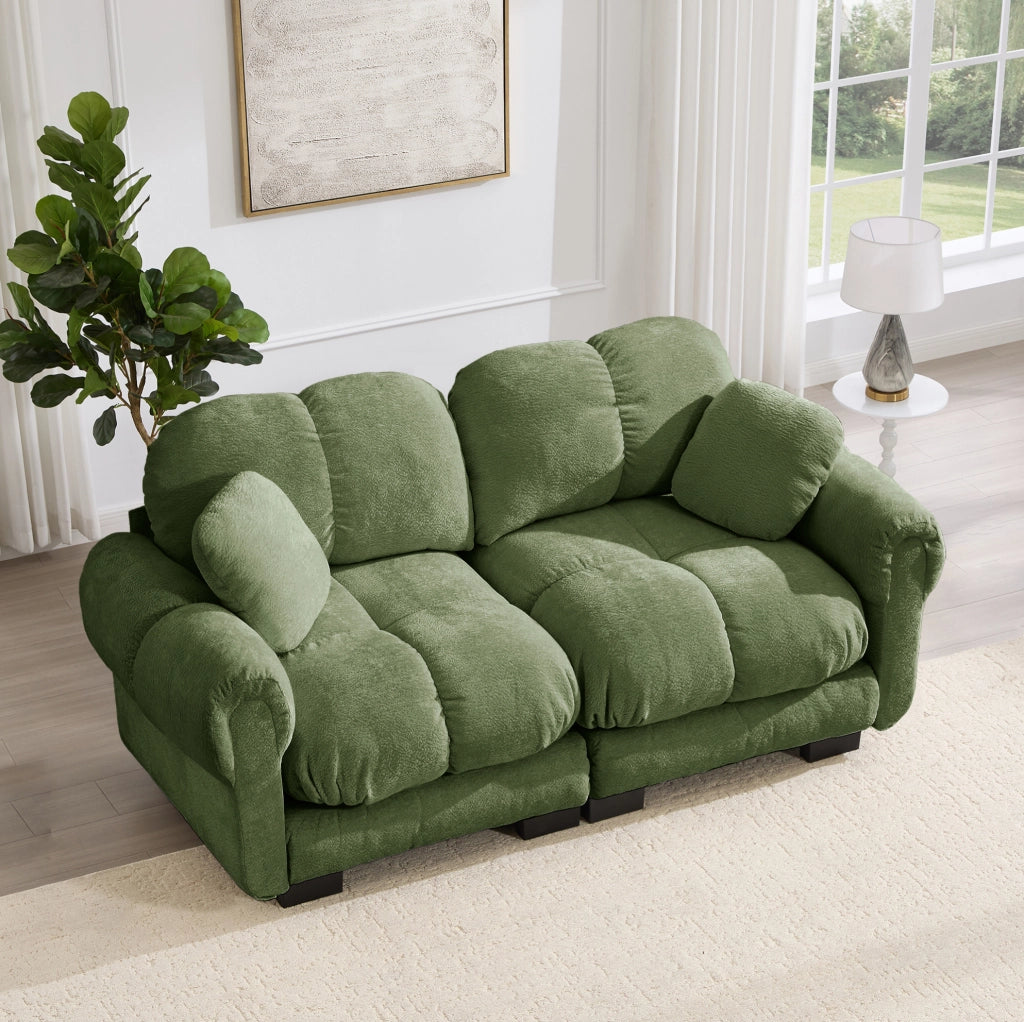 Divano modulare in chenille con cuciture trapuntate 190x86x90 cm; verde