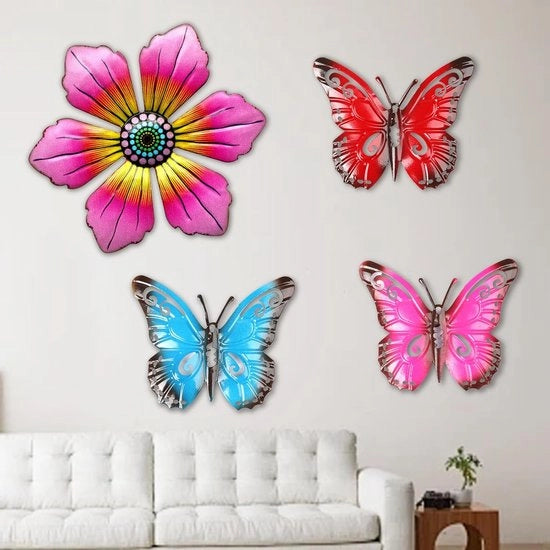 Decorazione Metallica per Giardino e Terrazzo - Decorazione per Parete con Sculture di Farfalle e Fiori