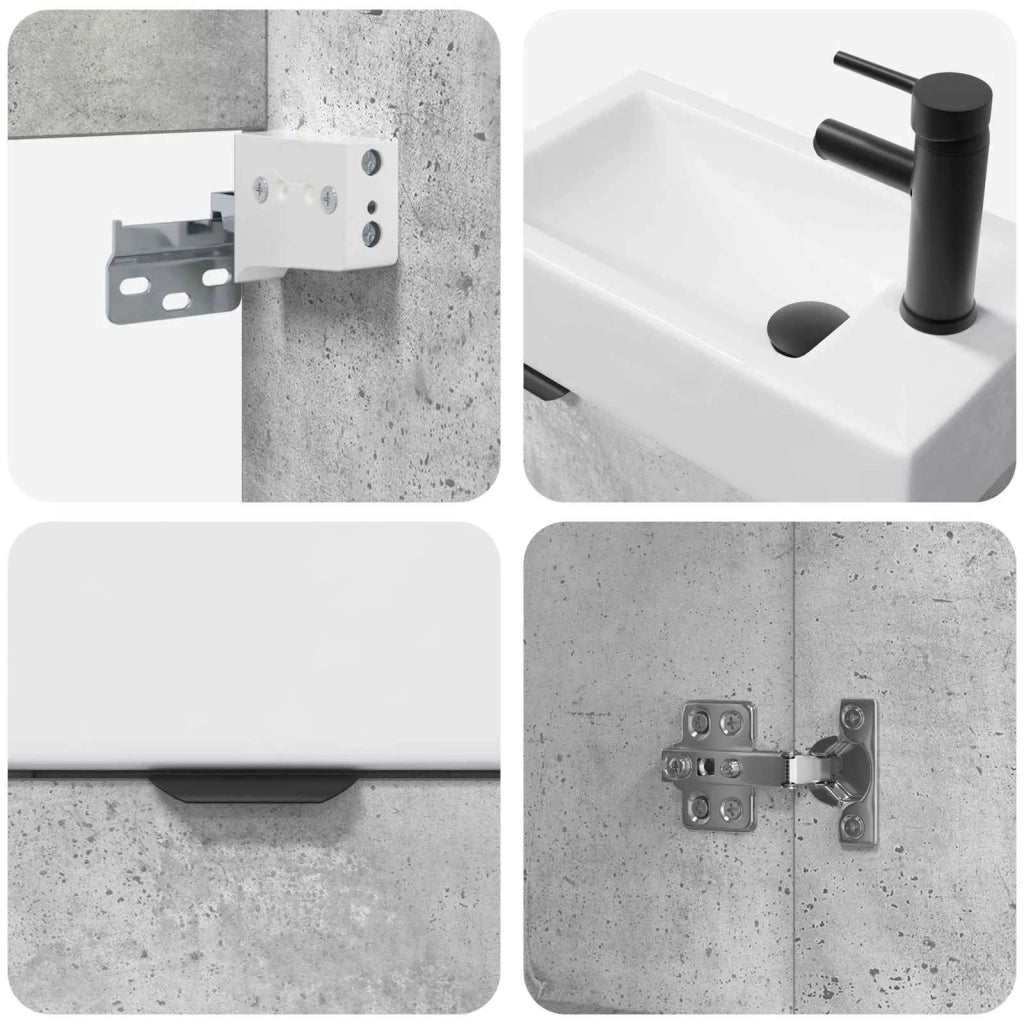 Mobile bagno con rubinetto Grigio Cemento 45,5 x 22,5 x 84 cm 889436