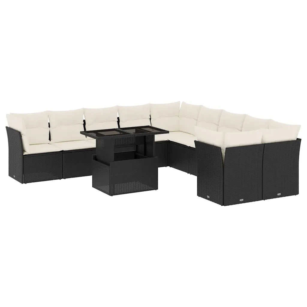 Set Divani da Giardino 11 pz con Cuscini in Polyrattan Nero 3266876