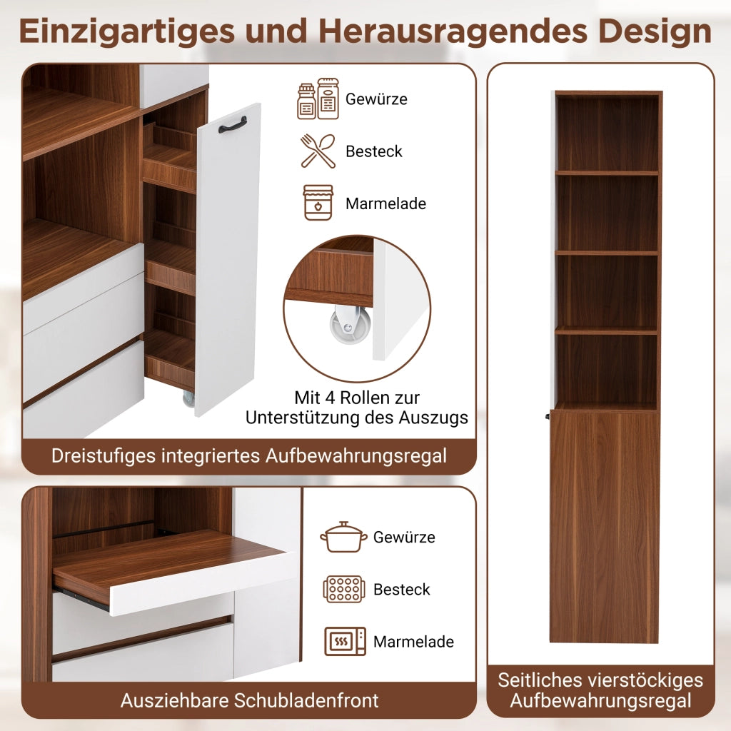 Credenza e madia con 2 cassetti e ripiani regolabili, per cucina e soggiorno, in MDF, bianco noce, 100 × 40 × 200 cm