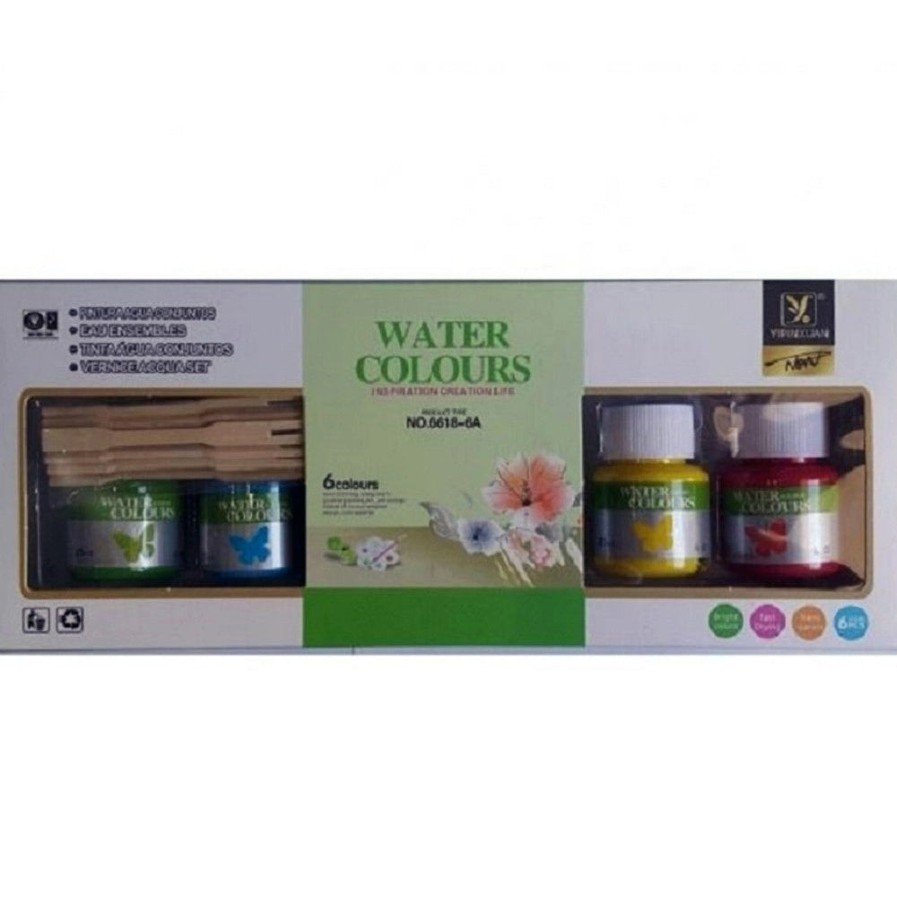 Trade Shop - 6 Barattoli Da 25ml Pittura Adatta Acqua Water Colours Tinta Decorazioni Lavoretti -