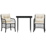 Set da Bistr¨° 3 pz | Set Salotto da Giardino con Cuscini Nero in Polyrattan