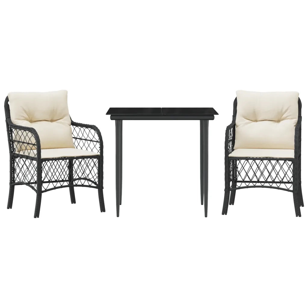 Set da Bistr¨° 3 pz | Set Salotto da Giardino con Cuscini Nero in Polyrattan
