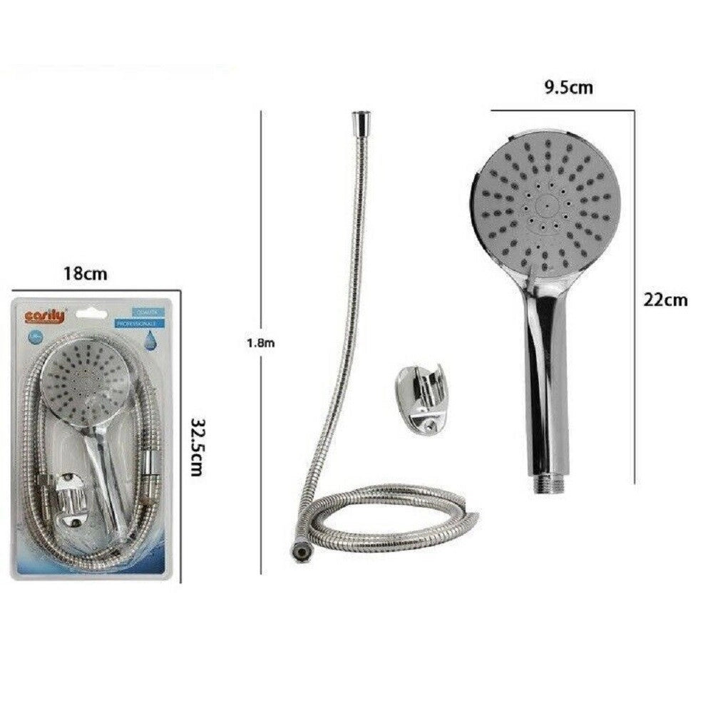 Trade Shop - Kit Doccetta Doccino Soffione Doccia Bagno Tondo Con Laccio 1,8 Mt Staffa 69322 -