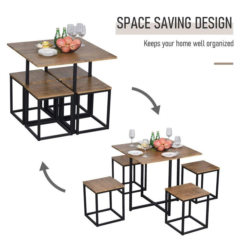 SET 5 PEZZI TAVOLO BAR CON SGABELLI IN STILE INDUSTRIALE PER CUCINA, CASA O RISTORANTE, NERO E COLOR LEGNO