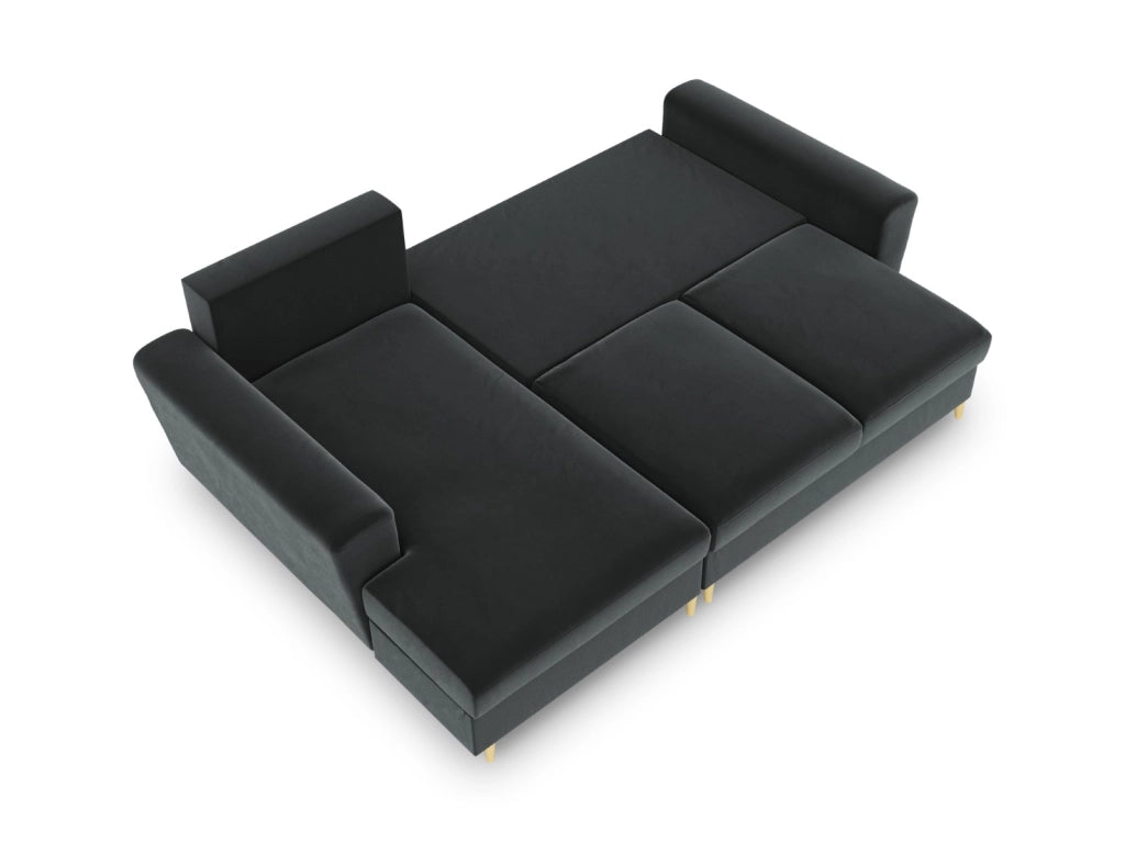 Cosmopolitan Design - Divano convertibile angolare sinistro con contenitore "Kyoto" 4 posti in velluto grigio scuro 